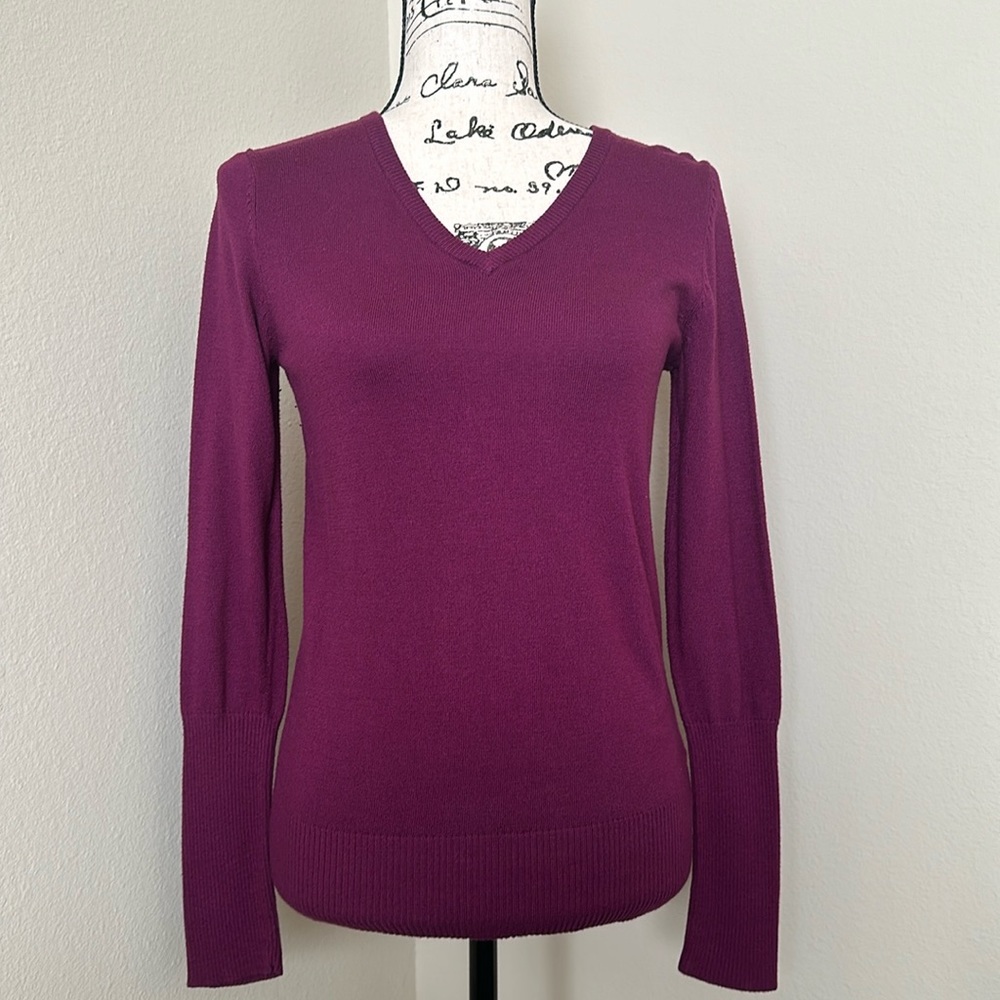 Mossimo Purple Knit V-Neck Pullover Sweater Long Sleeve Solid Women's M